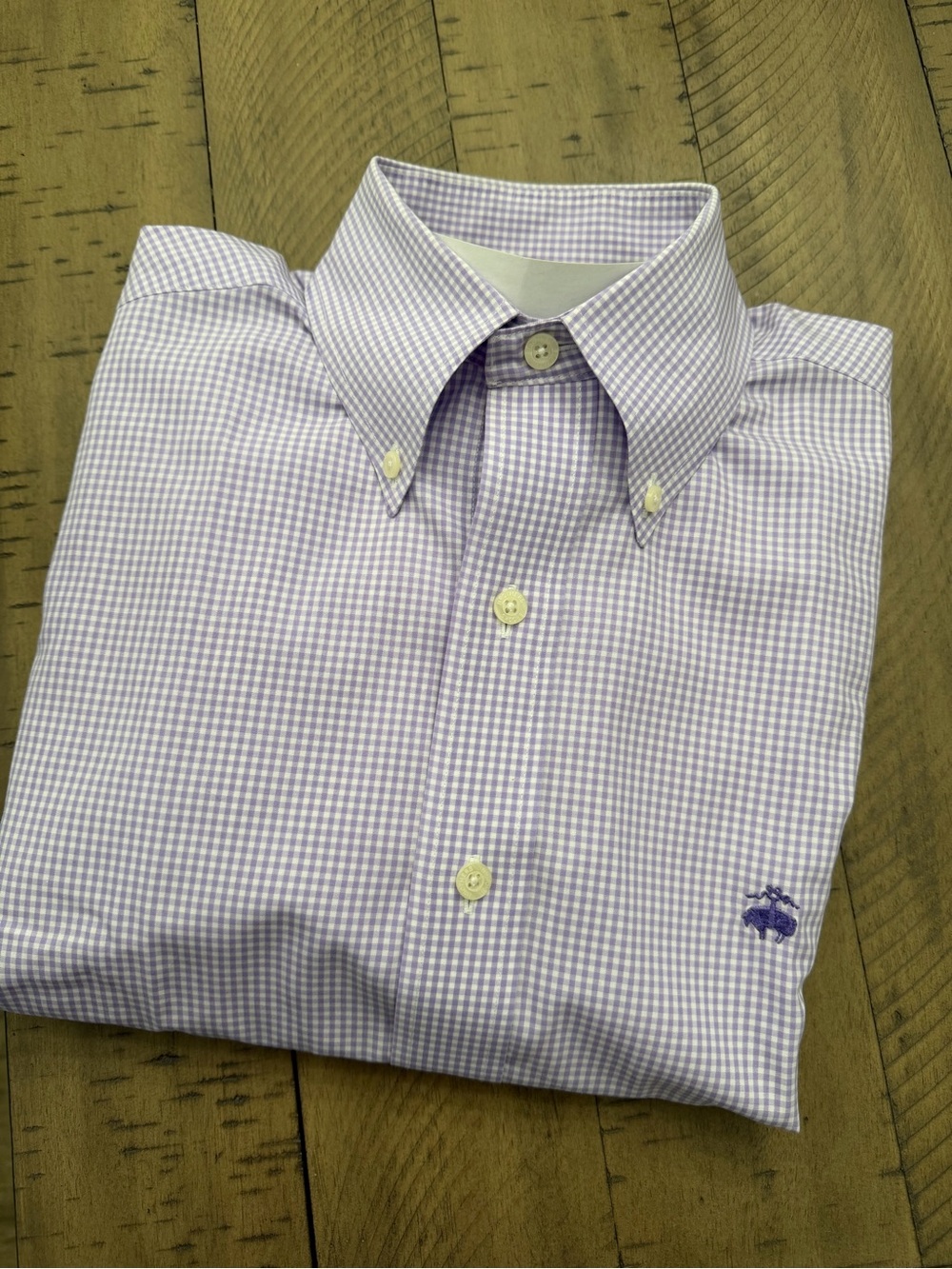 Brooks Brothers Men's Non-Iron Lavender Gingham Pattern Shirt Size S